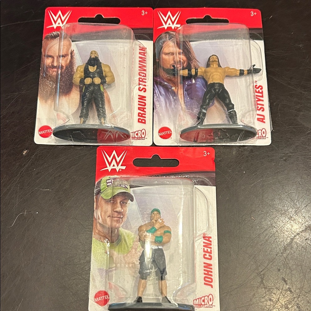 NWT WWE Micro Collection (3) Mini Figures John Cena , AJ Styles & Braun Strowman